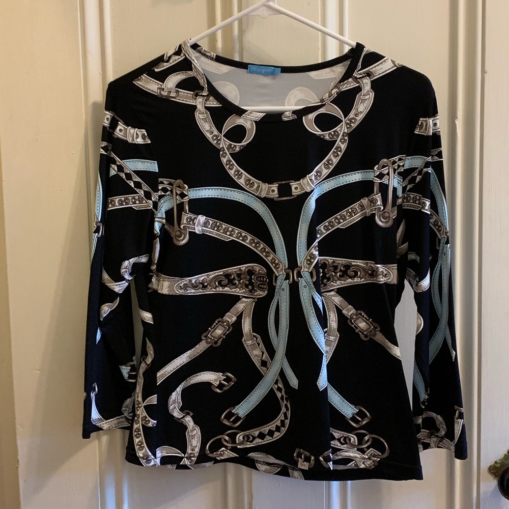 J. McLaughlin Black & Blue Patterned Top